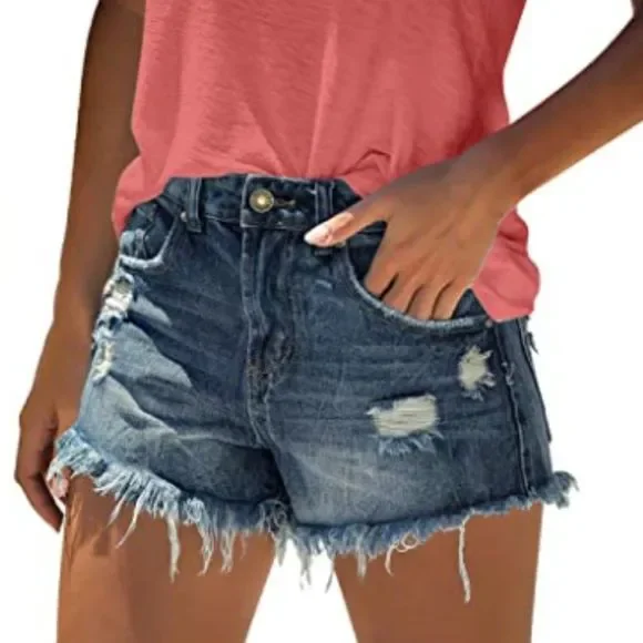 GRAPENT Women's Ripped High Waist Jeans Shorts